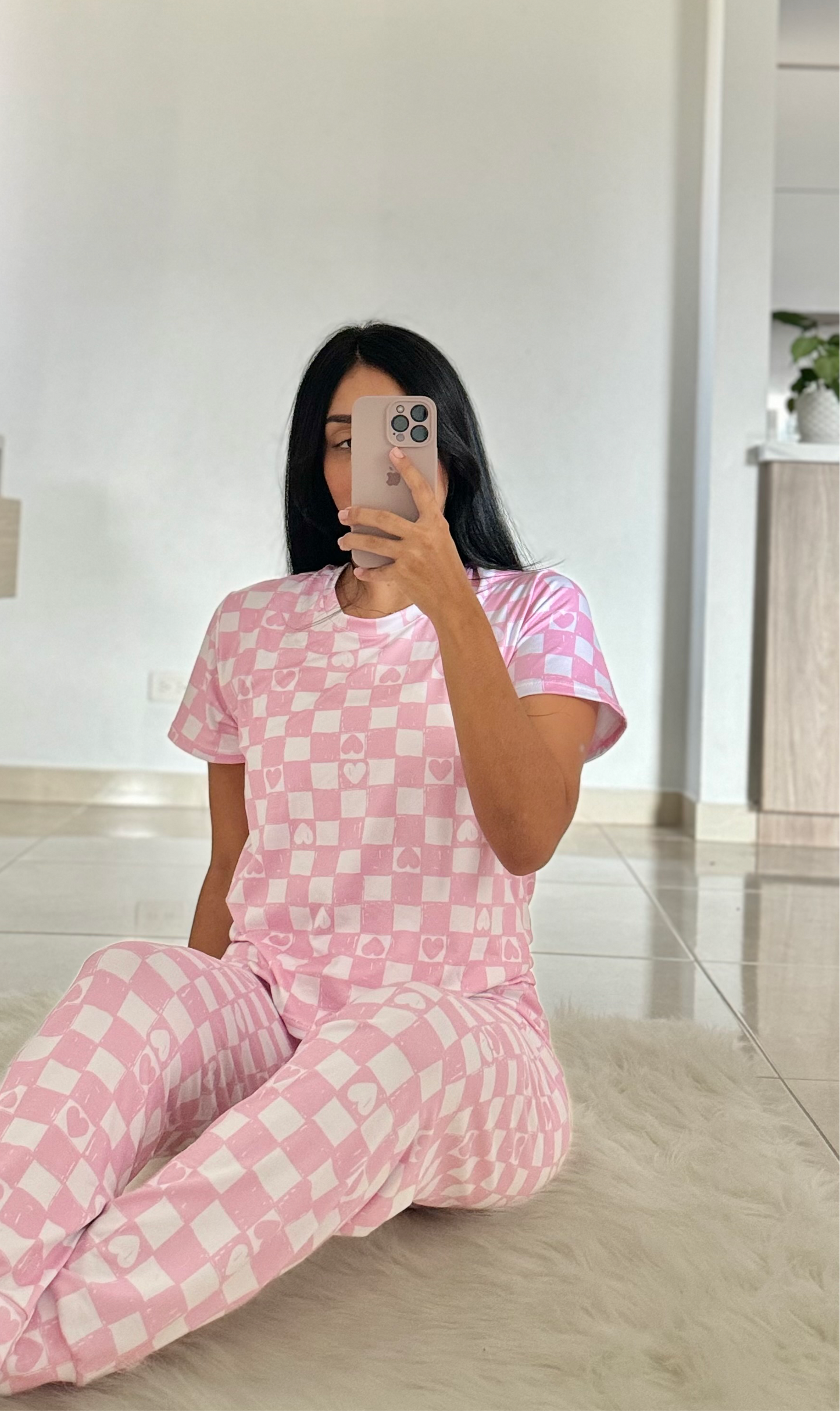 Pijama cuadros corazón