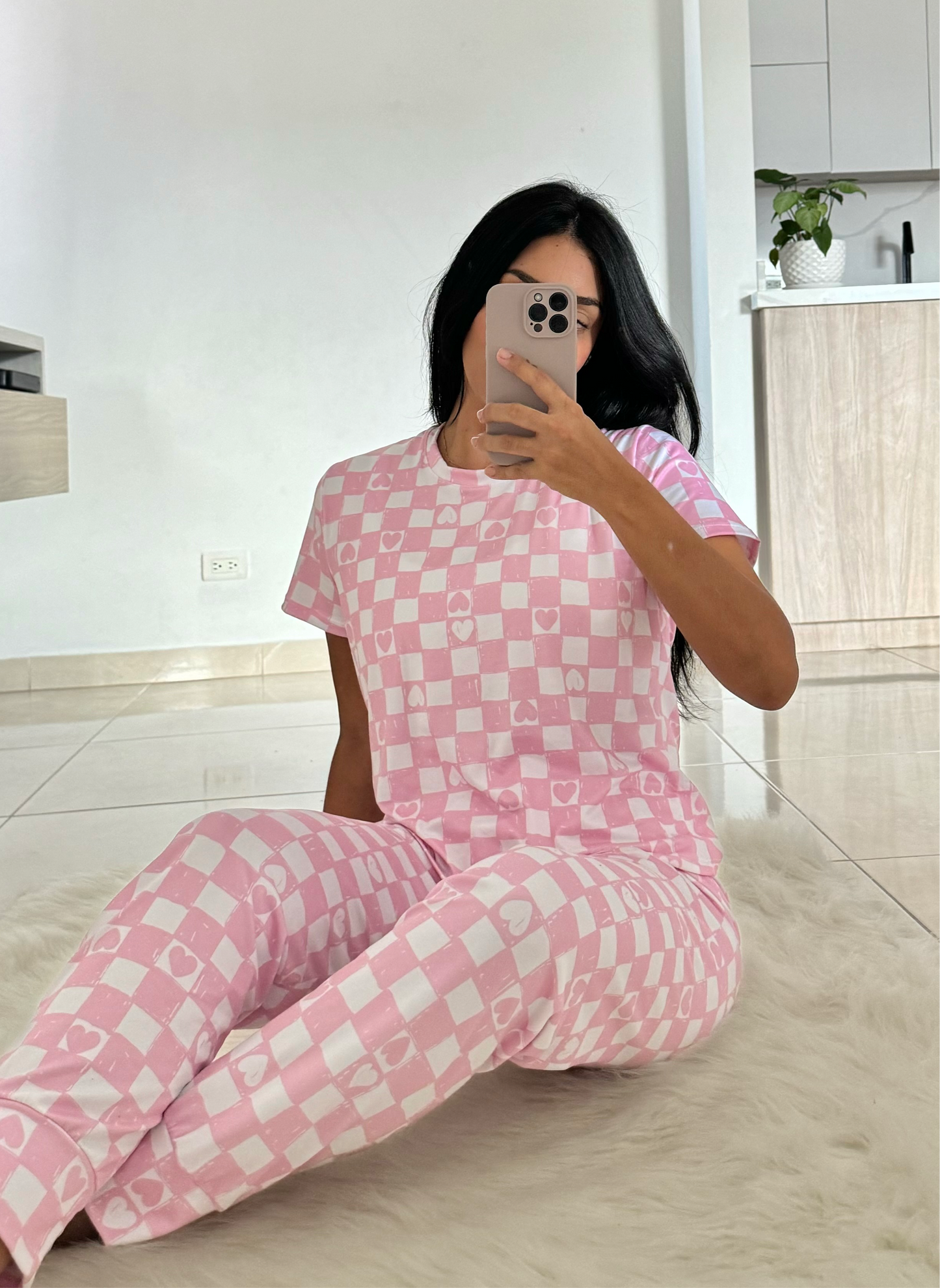 Pijama cuadros corazón